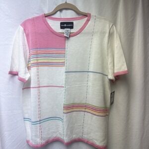 Sag Harbor Short Sleeve Summer Sweater Pastels Large New w/ Tags